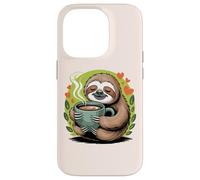 Cute Sloth Morning Coffee Tree Branch Lazy Relax Carcasa para iPhone 14 Pro