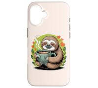 Cute Sloth Morning Coffee Tree Branch Lazy Relax Carcasa para iPhone 16