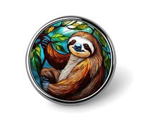Cute Sloth On Tree Funny Round Lapel Pins Metal Button Brooch Badge Tie Hats Clothes Decoration for Men Women