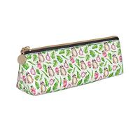 Cute Sloth Pitaya Leaves Estuche para lápices Bolsa de cosméticos Estuche para bolígrafos Bolsa de almacenamiento triangular de cuero Organizador de papelería con cremallera para adultos Oficina