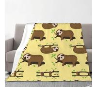 Cute Sloths On Yellow Limons Print 70 x 80 pulgadas, manta de franela ultra suave, cálida y acogedora para sofá y dormitorio