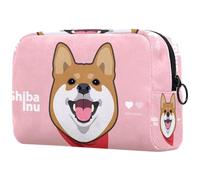 Cute Smile Shiba Inu - Bolsa de cosméticos para mujer, neceser de viaje, bolsa organizadora de maquillaje grande con cremallera, multicolor, 18.5x7.5x13cm/7.3x3x5.1in, Neceser