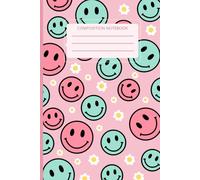 Cute Smiley Face Composition Notebook Floral - Pastel Pink Daisy Journal for Girls, Hand Drawn Cover, Wide Ruled, 120 Pages, Glossy Finish: Groovy ... Aesthetic Writing Book with Soft Cute Pattern