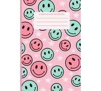 Cute Smiley Face Composition Notebook Stars - Pastel Pink Aesthetic Journal for Girls, Hand Drawn Cover, Wide Ruled, 120 Pages, Matte Finish: Dreamy ... Design with Retro Vibes and Cute Theme