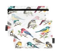 Cute Songbirds Vivid Bright Colors 2 Pack 3 Ringed Pencil Pouch for Kids School, Big Clear Pencil Pouch for Boys Girls 9.8 pulgadas × 7 pulgadas (tamaño único x 2)