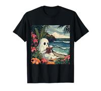 Cute Spooky Ghost Reading Book Summer Tropical Beach Reader Camiseta