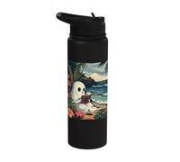 Cute Spooky Ghost Reading Book Summer Tropical Beach Reader Stainless Steel Insulated Water Bottle