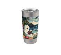 Cute Spooky Ghost Reading Book Summer Tropical Beach Reader Vaso térmico de acero inoxidable de doble pared