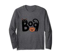 Cute Spooky Halloween Boo Black Cat with Pumpkin Manga Larga
