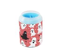 Cute Spooky Season Ghosts - Limpiador de pies de perro portátil rosa con cepillo de silicona suave para perros y gatos