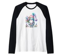 Cute Spring GNOME For Women with Hello Spring Tulip Flowers Camiseta Manga Raglan
