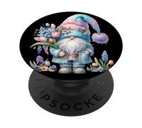 Cute Spring GNOME For Women with Hello Spring Tulip Flowers PopSockets PopGrip Adhesivo