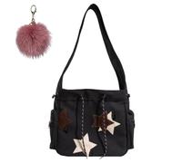 Cute Star Pattern Messenger Bag, Vintage Canvas Drawstring Shoulder Bag, Large Capacity Lightweight Tote Bags for Women
