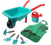 CUTE STONE Carretilla para niños, juego de herramientas de jardín para niños, juguete de jardín con carretilla, guantes, rastrillo manual, pala, doble azada, juguete para interior y exterior, regalo