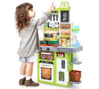 CUTE STONE Cocina de juguete, fregadero, cocina con vapor, luces y sonidos, 63 piezas de accesorios de cocina de juguete con comida de juguete, ollas, utensilios, juego de cocina para niños, pe