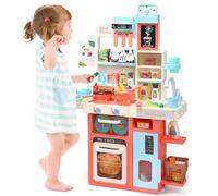 CUTE STONE Cocina de juguete, fregadero, cocina con vapor, luz y sonido, 63 piezas de accesorios de cocina de juguete con comida de juguete, ollas, utensilios, juego de cocina para niños, pe