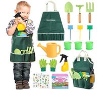 Cute Stone Herramientas Jardineria Kit niños, Juguetes de Jardín Niños con Bolsa de Jardín, Regadera, Pala, Rastrillo, Guantes, Delantal, Pegatinas DIY, Juego de Jardín Niños Jardín de 2 Años