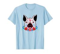 Cute Sugar Skull Pig Dead Skeleton México Day Muerte Party Camiseta, Hombre, Azul Bebé, L