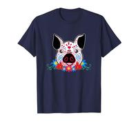 Cute Sugar Skull Pig Dead Skeleton México Day Muerte Party Camiseta, Hombre, Azul Marino, S