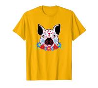 Cute Sugar Skull Pig Dead Skeleton México Day Muerte Party Camiseta, Hombre, Dorado Brillante, S
