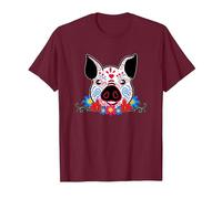 Cute Sugar Skull Pig Dead Skeleton México Day Muerte Party Camiseta, Hombre, Granate, XL