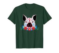 Cute Sugar Skull Pig Dead Skeleton México Day Muerte Party Camiseta, Hombre, Verde Bosque, S