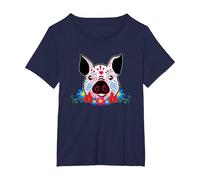 Cute Sugar Skull Pig Dead Skeleton México Day Muerte Party Camiseta, Mujer Tallas Grandes, Azul Marino, 2XL Grande