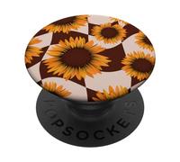 Cute Sunflower Floral Brown Checker Gardener Country Summer PopSockets PopGrip Adhesivo