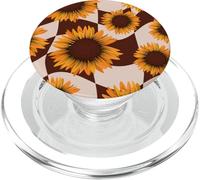 Cute Sunflower Floral Brown Checker Gardener Country Summer PopSockets PopGrip para MagSafe