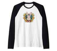Cute Sunflower Motif For Women - Easter Bunny with Glasses Camiseta Manga Raglan