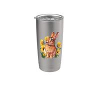 Cute Sunflowers Floral Womens Girls Bunny Lover Vaso térmico de acero inoxidable de doble pared