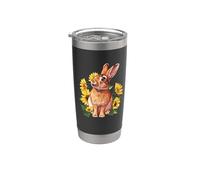Cute Sunflowers Floral Womens Girls Bunny Lover Vaso térmico de acero inoxidable de doble pared
