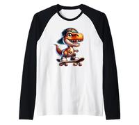 Cute T-Rex Skateboard Baby Dinosaur Cartoon for Kids Camiseta Manga Raglan
