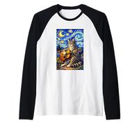 Cute Tabby Cat Playing Guitar Whimsical Art Music Camping Camiseta Manga Raglan