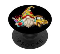 Cute Teacher GNOME with Big Yellow Bus For School Bus Driver PopSockets PopGrip Adhesivo