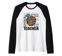 Cute Teacher Leopard Apple For Women & New Preschool Teacher Camiseta Manga Raglan