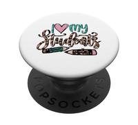 Cute Teacher Leopard Decor For Women I Love My Students PopSockets PopGrip Adhesivo
