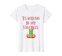 Cute Teaching Is My Favorite Elf Christmas Christmas Teacher Gift Camiseta gráfica económica, Mujer, Blanco, M