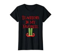 Cute Teaching Is My Favorite Elf Christmas Christmas Teacher Gift Camiseta gráfica económica, Mujer, Negro, L