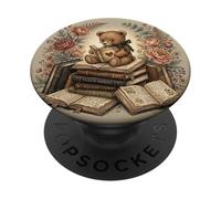 Cute Teddy Bear Floral Book Lover Librarian Bookish PopSockets PopGrip Adhesivo