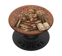 Cute Teddy Bear Floral Book Lover Librarian Bookish PopSockets PopGrip Adhesivo