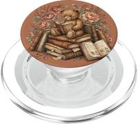 Cute Teddy Bear Floral Book Lover Librarian Bookish PopSockets PopGrip para MagSafe