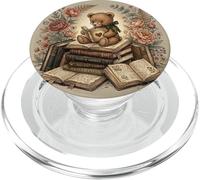 Cute Teddy Bear Floral Book Lover Librarian Bookish PopSockets PopGrip para MagSafe