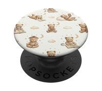 Cute Teddy Bear Pattern Book Lover Librarian Bookish PopSockets PopGrip Adhesivo