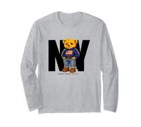 Cute Teddy Bear USA Flag, New York Style Bear Illustration Manga Larga