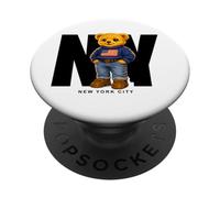 Cute Teddy Bear USA Flag, New York Style Bear Illustration PopSockets PopGrip Adhesivo