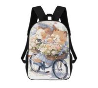 Cute Teddy Bears Riding Bicycle with Flowers Mochila Escolar Secundaria Informal Para Viajes, Mochilas Para La Escuela Secundaria, Para Acampar, Aventuras Al Aire Libre Y Viajes Diarios 17inch