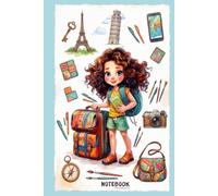 Cute Traveler Girl Unlined Notebook: Sky Blue 6x9 Inches 120 Pages Journal for Girls, Teens & Kids, Travel Journal, Aesthetic School Supplies & Journaling Gift.