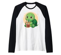 Cute Turtle Kawaii Anime Beber Bubble Tea Girl Kids Camiseta Manga Raglan
