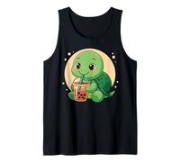 Cute Turtle Kawaii Anime Beber Bubble Tea Girl Kids Camiseta sin Mangas